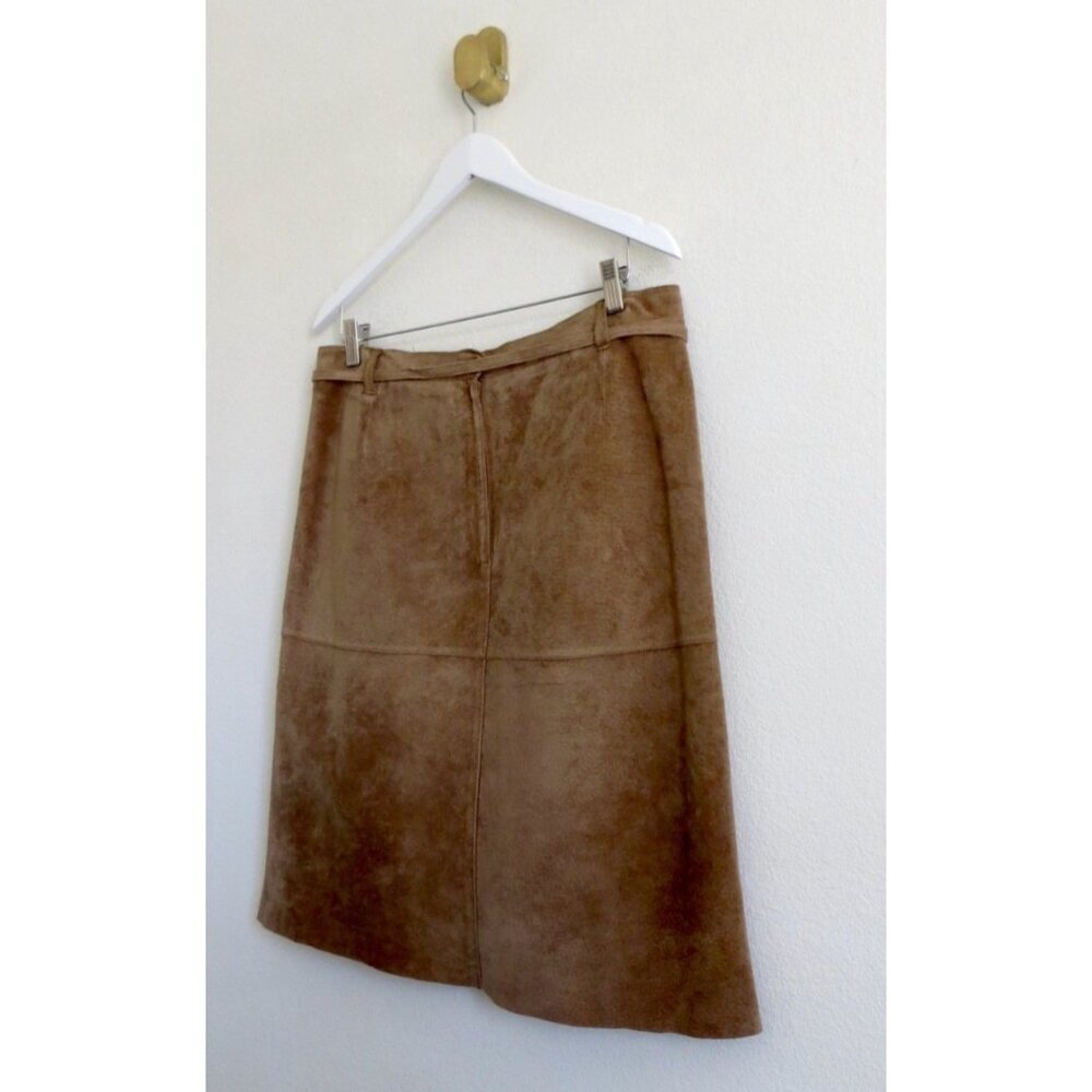NEW! Isaac Mizrahi For Target 100% Suede Leather Skirt Camel Tan Brown SZ 10 - Picture 5 of 6